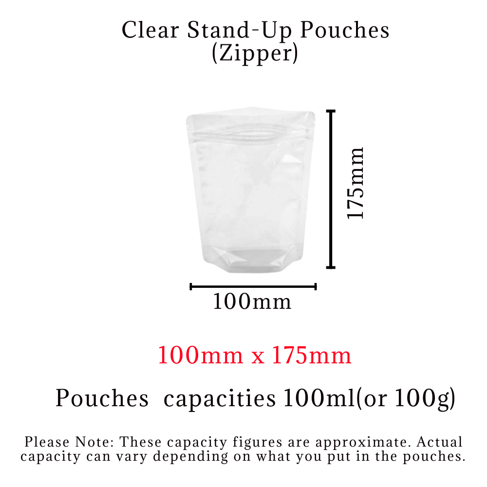 Clear Standup Pouches with Zip 100mm x 175mm