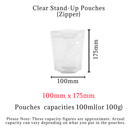 Clear Standup Pouches with Zip 100mm x 175mm
